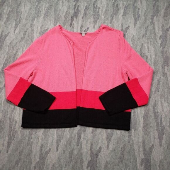 J. Jill Cardigan Sweater Womens Large Pink Red Striped Open‎ Front - Picture 1 of 11